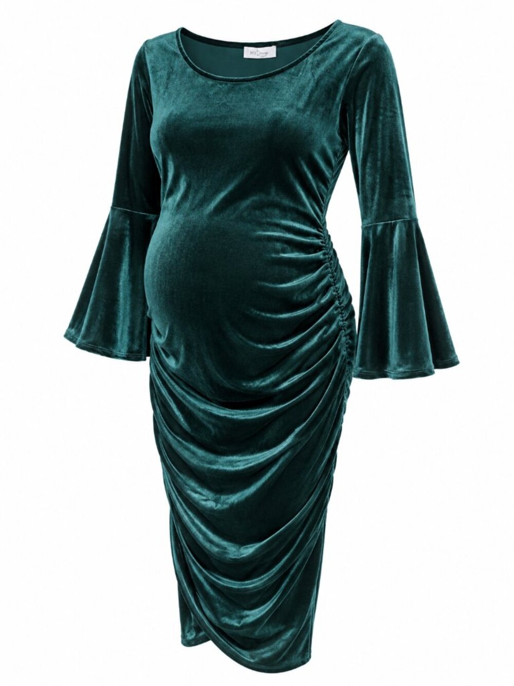 My Bump Maternity Velvet Dress Forest Green XL Bell Sleeve Midi NWT